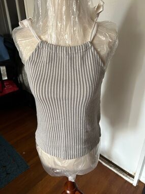 Madewell Striped Ribbed Halter Tank - Cream & Gray size xx small